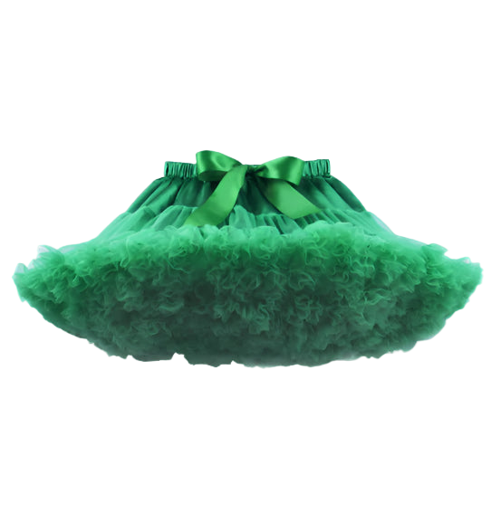 Green tutu skirt with a bow on a white background