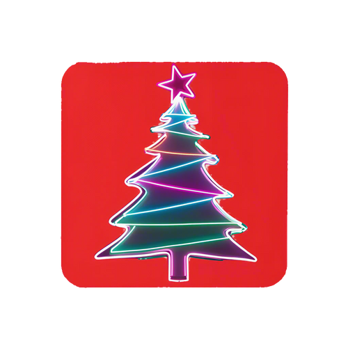 Colorful Christmas tree design on a red background
