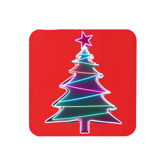 Colorful Christmas tree design on a red background