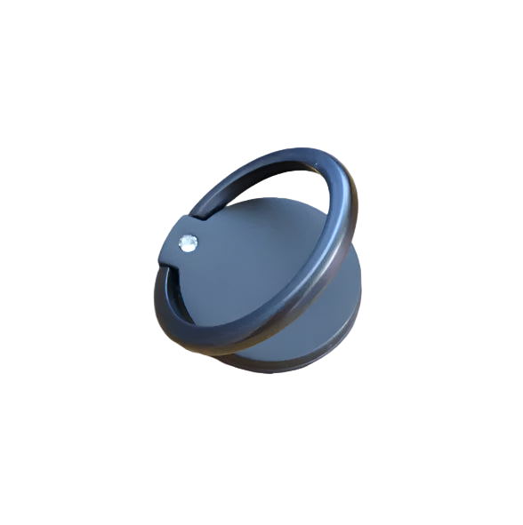 Black phone ring holder on a wooden surface