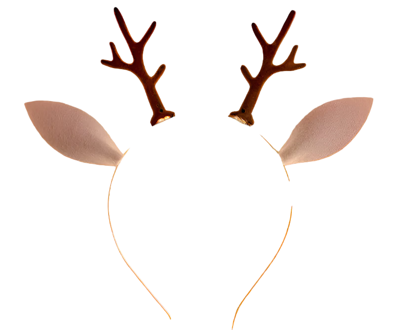 Deer antler headband with brown antlers and ears on a white background
