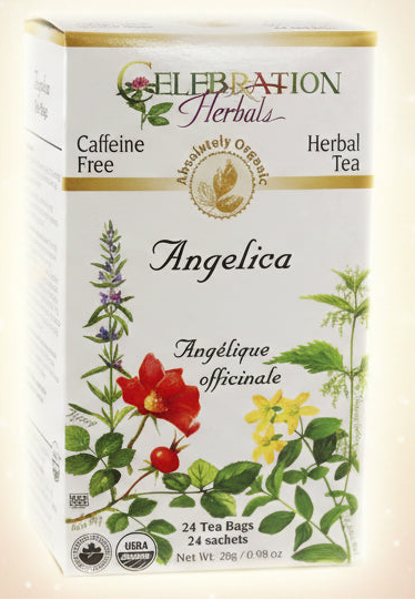 Box of Celebration Herbals Angelica herbal tea on a white background
