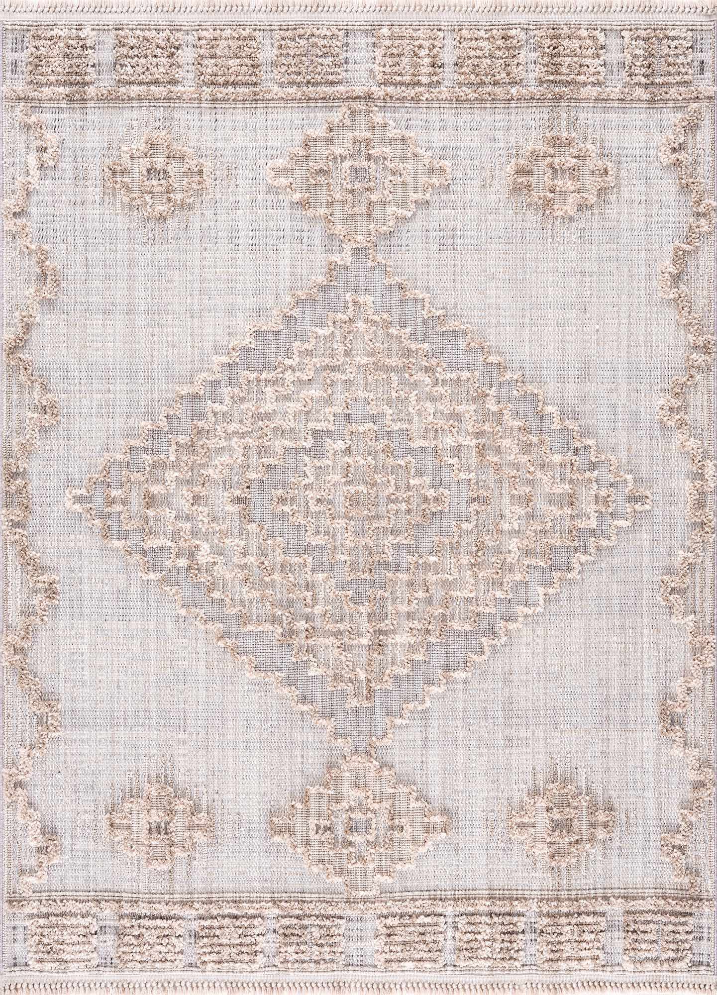 Decorative rug with geometric pattern on a light background