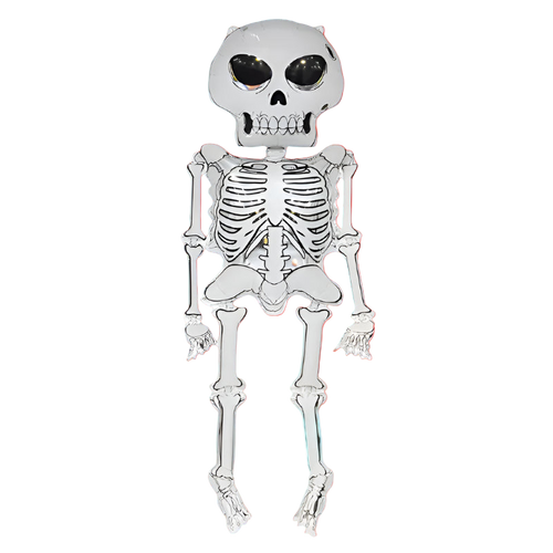 Silver skeleton toy on a white background