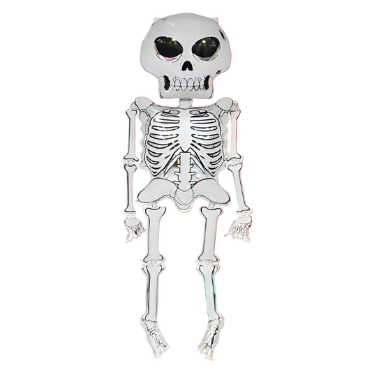 Silver skeleton toy on a white background