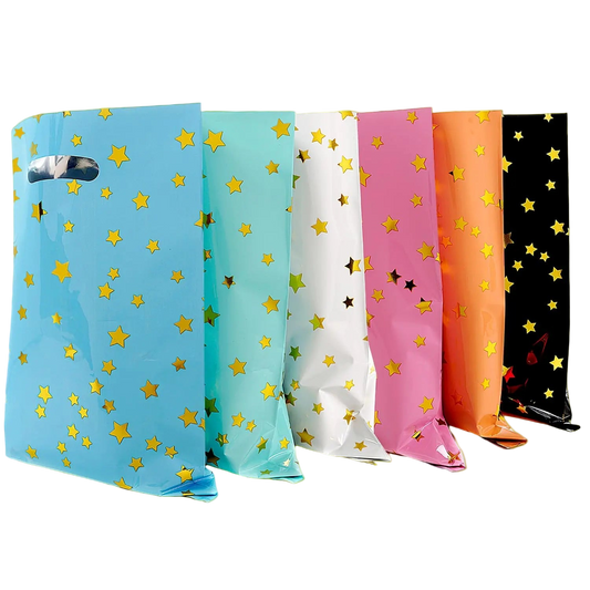 Set of colorful paper sheets with star patterns on a white background