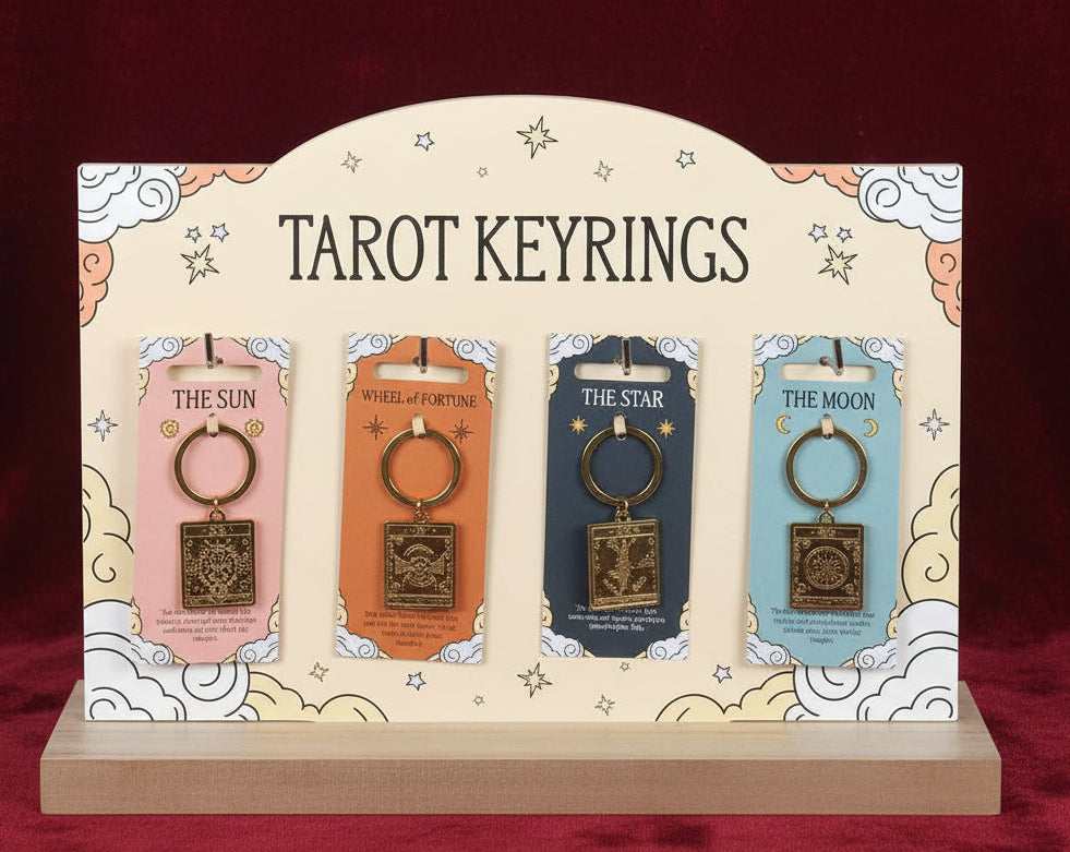 Vintage Tarot Card Keyrings, Sun, Moon, Wheel of Fortune, Star