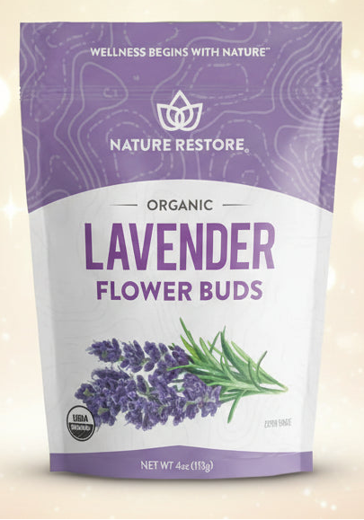Package of Nature Restore Organic Lavender Flower Buds on a white background