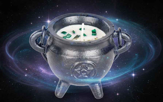Money Cauldron Candle Malachite Crystals