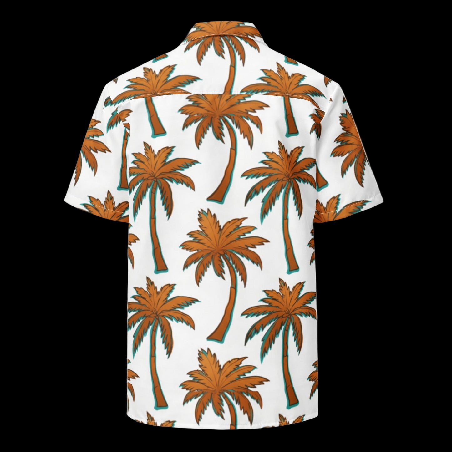 Short-sleeve shirt with palm tree pattern on a white background