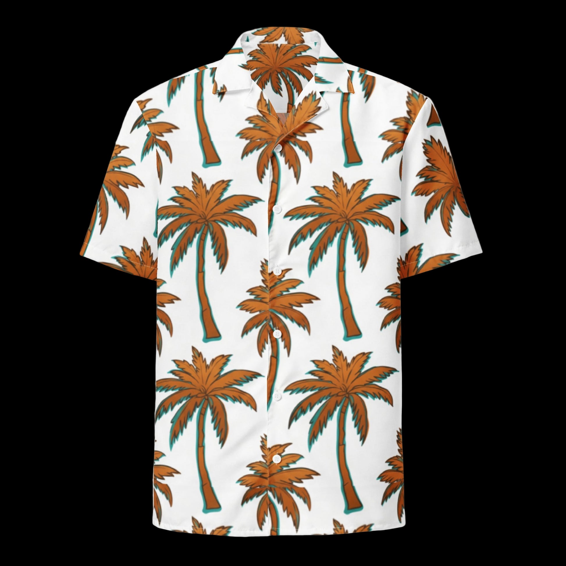Short-sleeve shirt with palm tree pattern on a white background