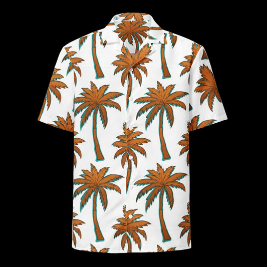 Short-sleeve shirt with palm tree pattern on a white background