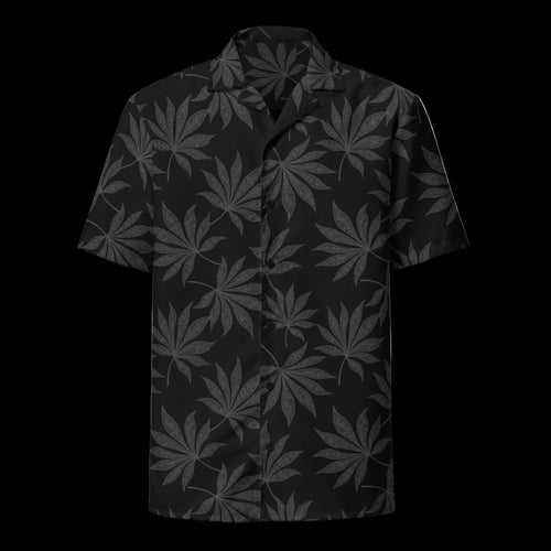 Black shirt with gray leaf pattern on a white background
