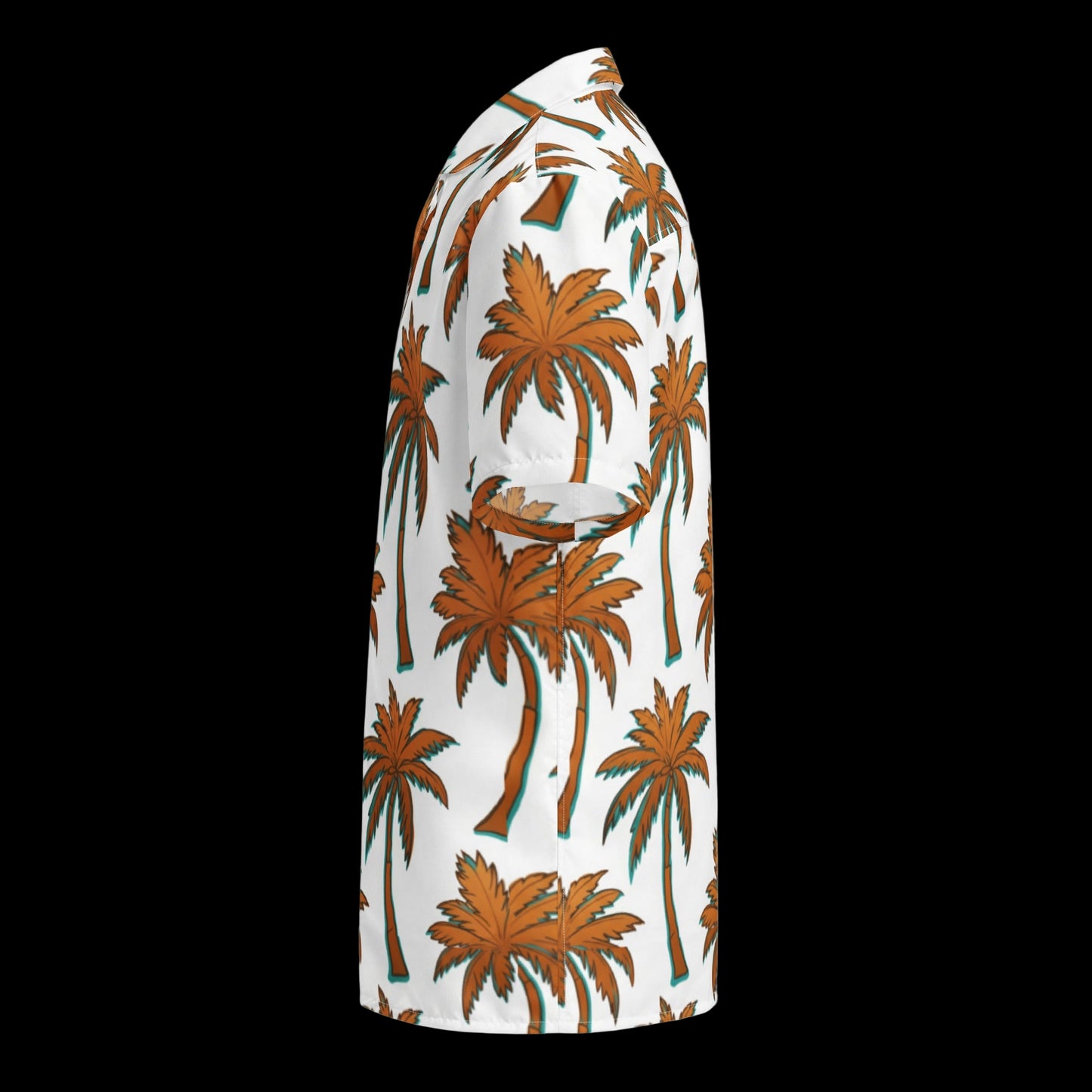 White dress with brown palm tree pattern on a white background