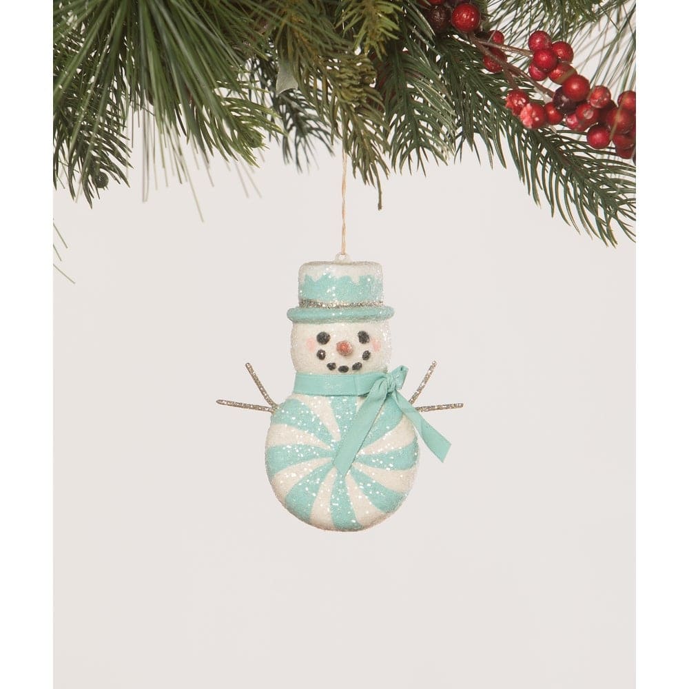 Aqua Peppermint Snowman Ornament by Bethany Lowe Designs-1