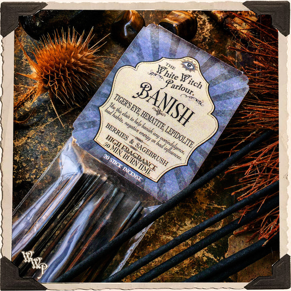 Packaged incense sticks with a label on a textured background