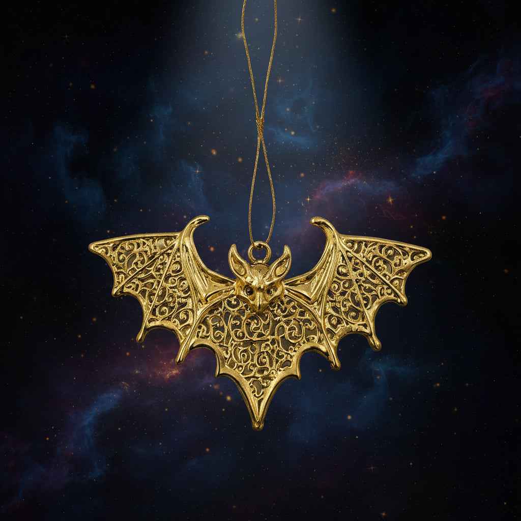 Bat Christmas Ornament Set - Gothic Metallic Tree Decor in Gold, Silver, and Antique Finish