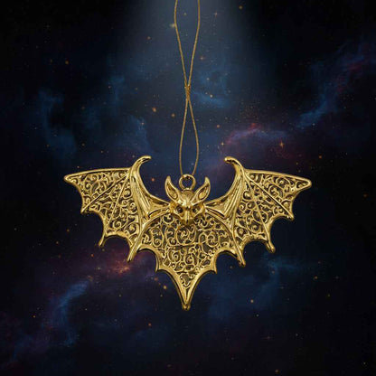 Bat Christmas Ornament Set - Gothic Metallic Tree Decor in Gold, Silver, and Antique Finish