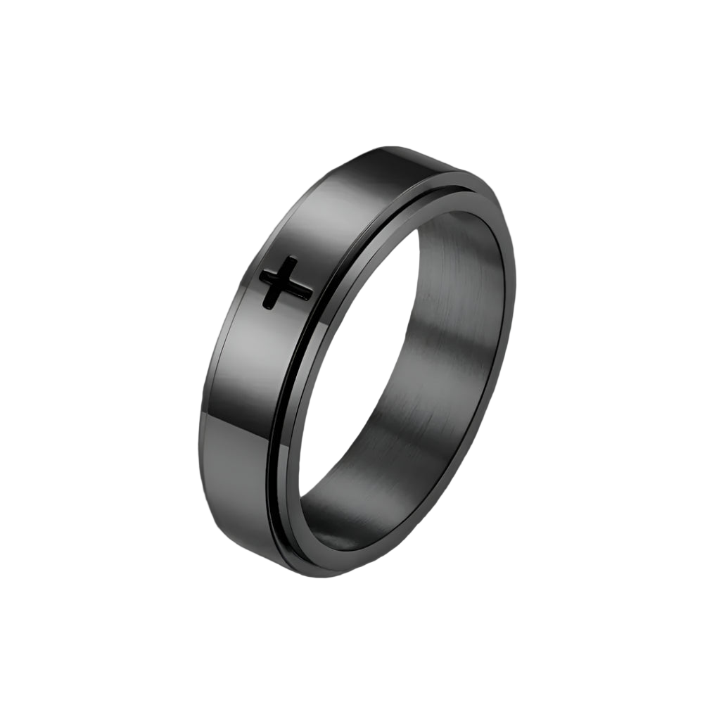 Black ring with a cross on a white background