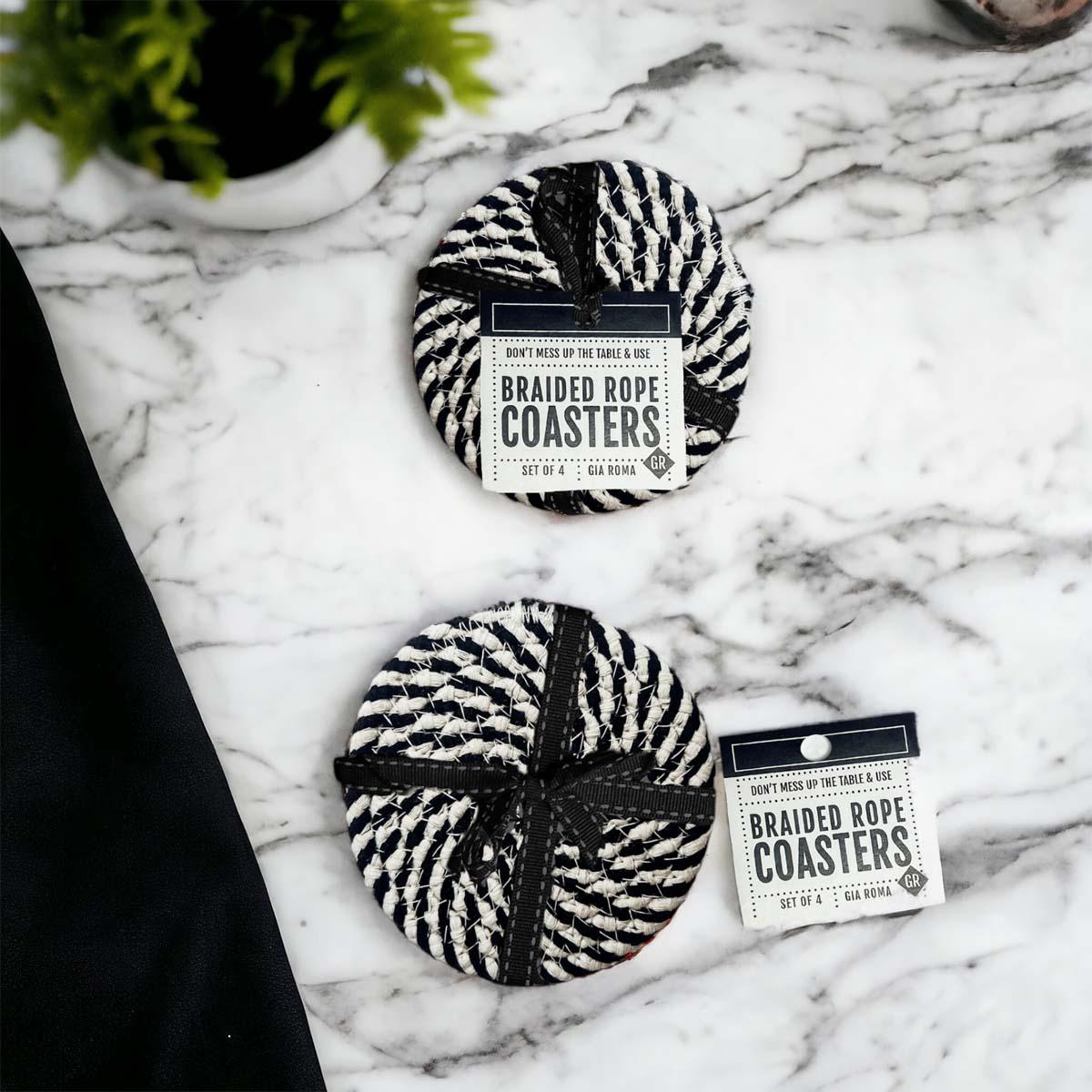 Black Braided 4pk Braided Rope Coasters - Lucky Girl Gifts