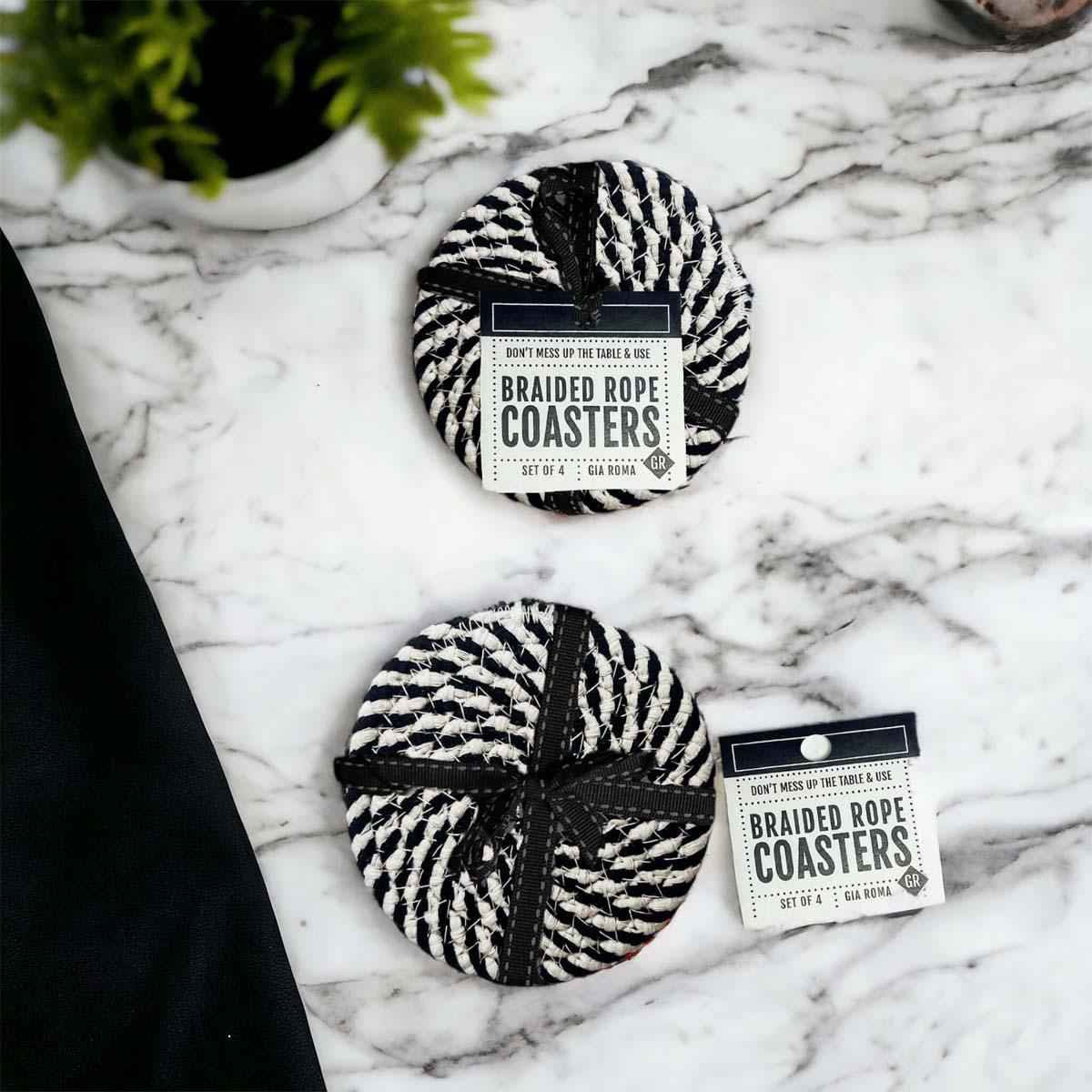 Black Braided 4pk Braided Rope Coasters