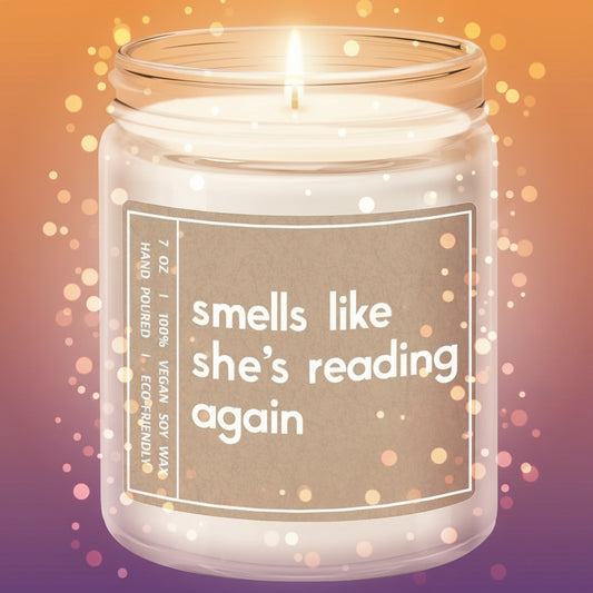 Candle in a glass jar with a brown label on a white background