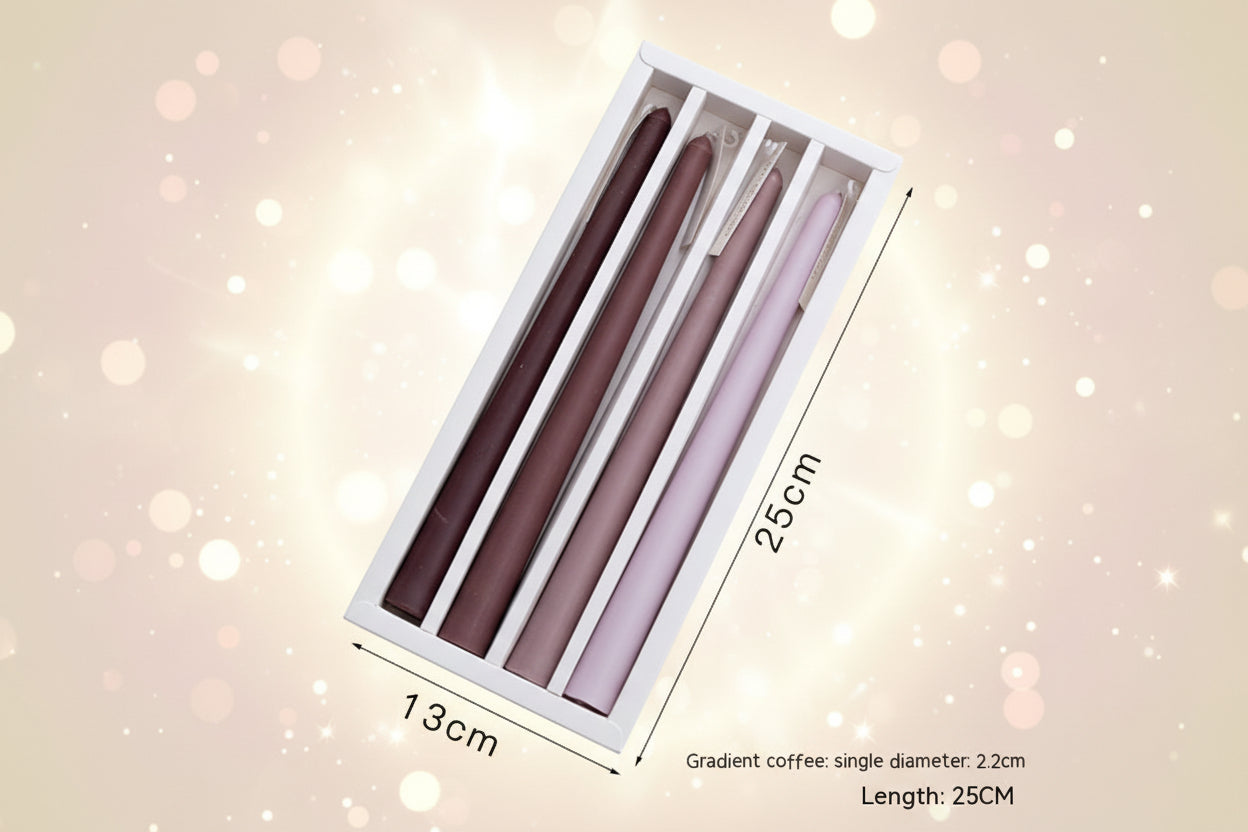 Set of gradient-colored pens in a box with measurements on a light background