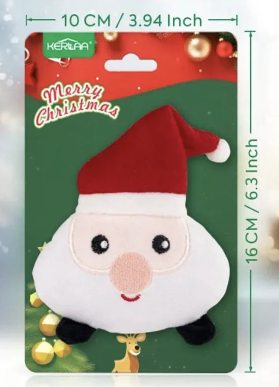 Christmas-themed product packaging with a Santa Claus design on a festive background.