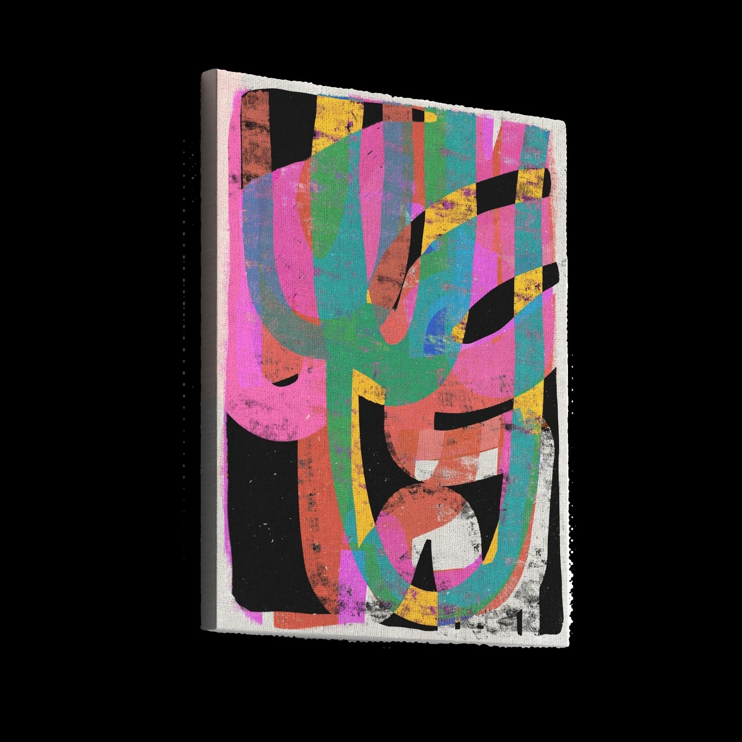 Abstract art print with colorful geometric shapes on a white background