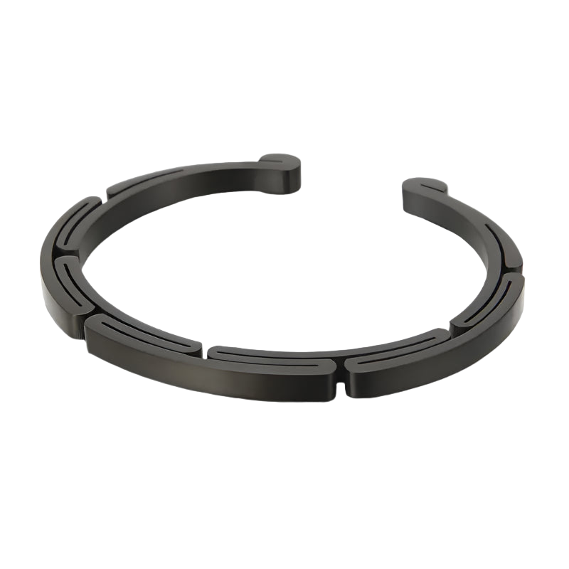 Black metal brake shoe on a white background