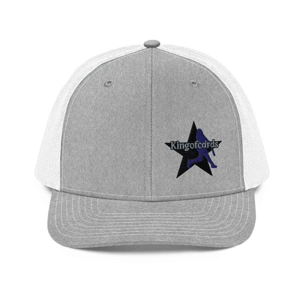 Gray and white cap with a black star logo and 'Kingofcards' text on a white background