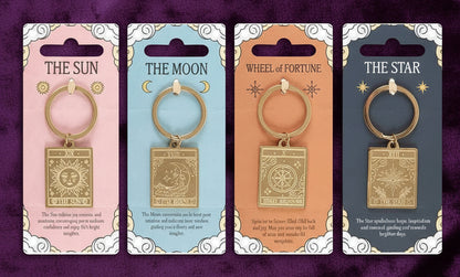 Vintage Tarot Card Keyrings, Sun, Moon, Wheel of Fortune, Star