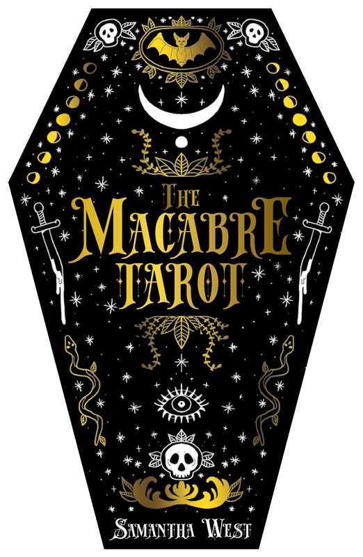 Coffin-shaped packaging for 'The Macabre Tarot' by Samantha West with gothic design elements.