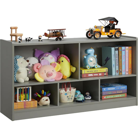 Toy Organizers and Storage, 5-Section Kids Bookshelf for Organizing Books Toys, School Classroom Wooden Storage Cabinet for Children'S Room, Playroom, Nursery (Grey)-0
