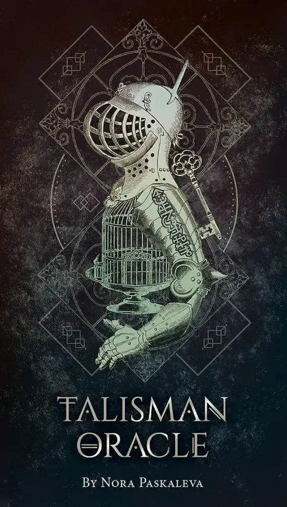 Cover of 'Talisman Oracle' by Nora Paskaleva with intricate design elements on a dark background.