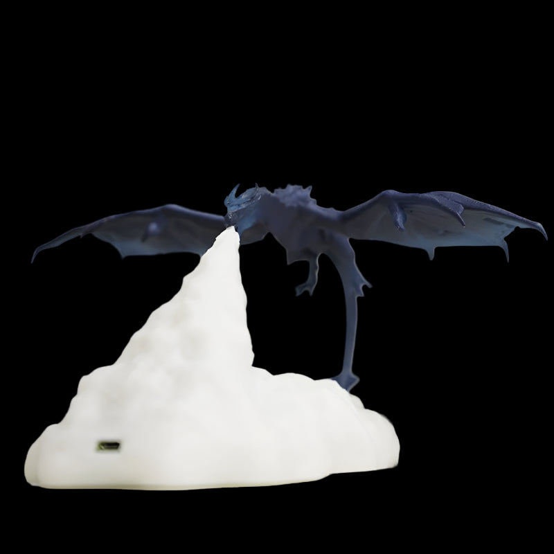 Dragon-shaped night light on a white base with a blurred background