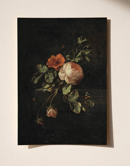 Floral arrangement painting on a black background
