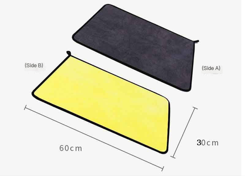 Two rectangular pads, one black and one yellow, with dimensions labeled on a white background.