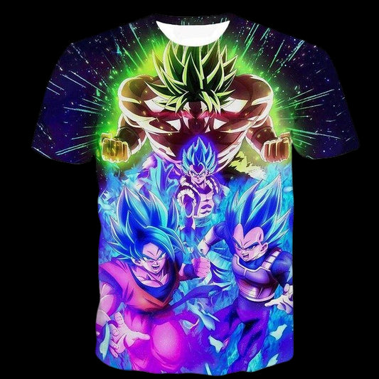 T-shirt with colorful character design on a white background