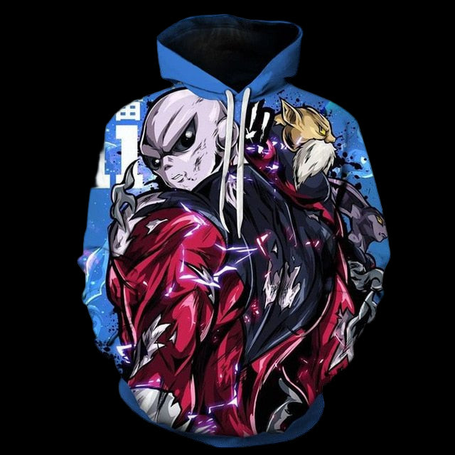 Hoodie with anime-style character design on a white background
