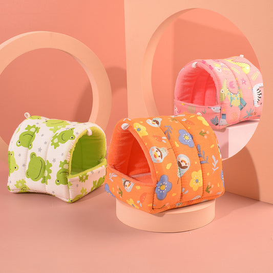 Three colorful pet tunnels with animal patterns on a pink background