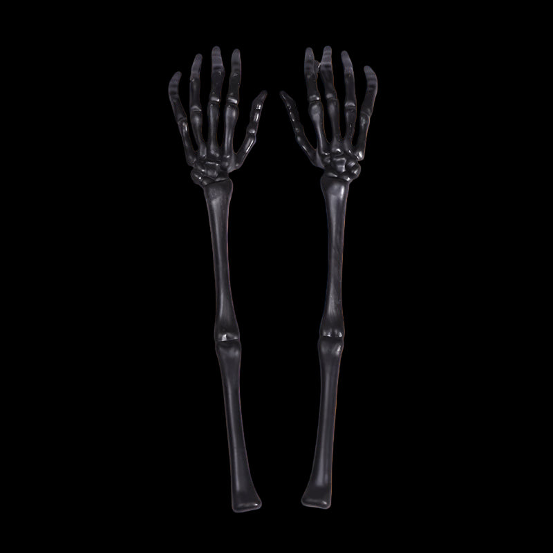 Black skeleton hand spoons on a white background
