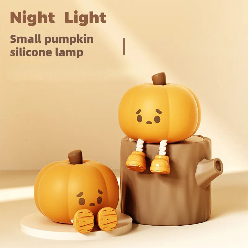 Small pumpkin silicone lamp with a neutral background