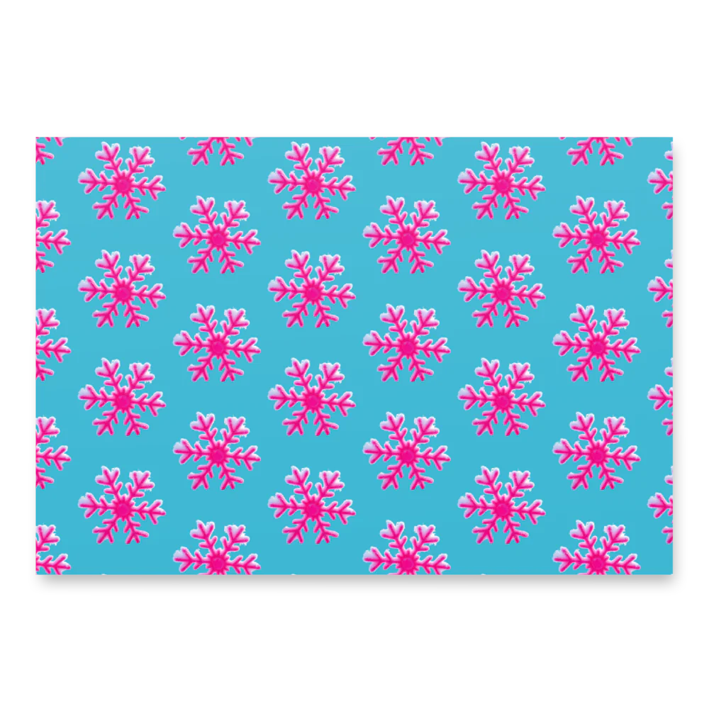 Pattern of pink snowflakes on a blue background
