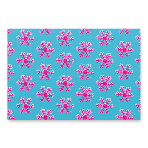 Pattern of pink snowflakes on a blue background