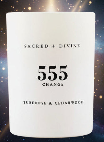 Sacred + Divine 555 Change Scented Intention Candle | Tuberose & Cedarwood Aromatherapy for Angel Number Manifestation - Lucky Girl Gifts