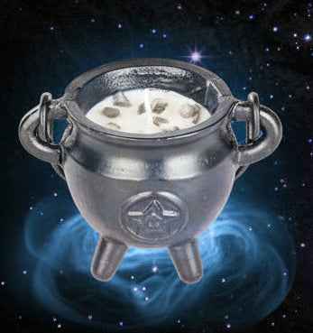New Beginnings Cauldron Candle Clear Quartz Crystals