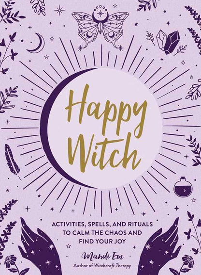 Book cover of 'Happy Witch' with decorative elements on a purple background