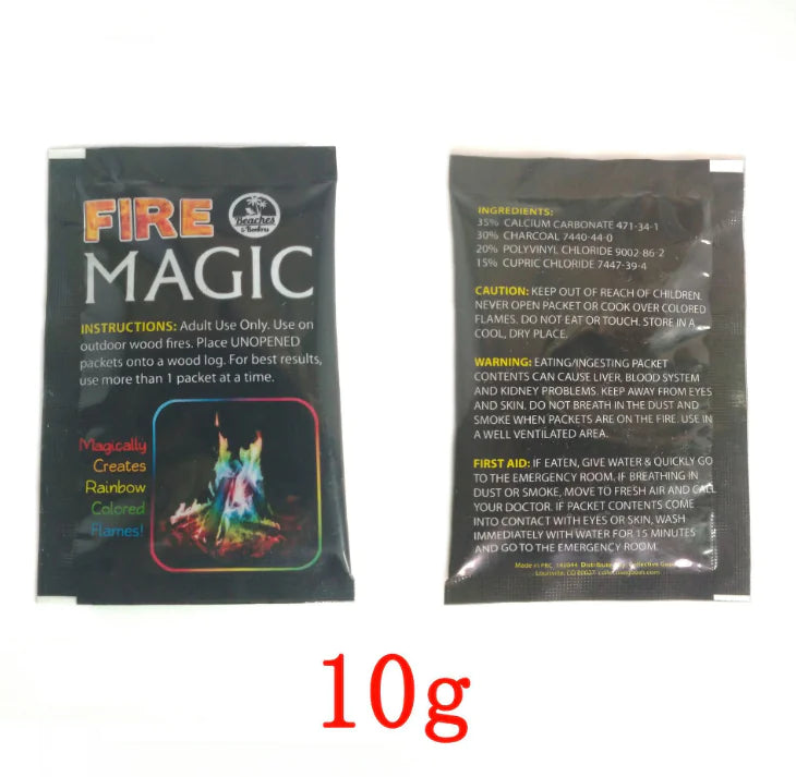 Two packages of Fire Magic with text and a small image of flames on a white background.