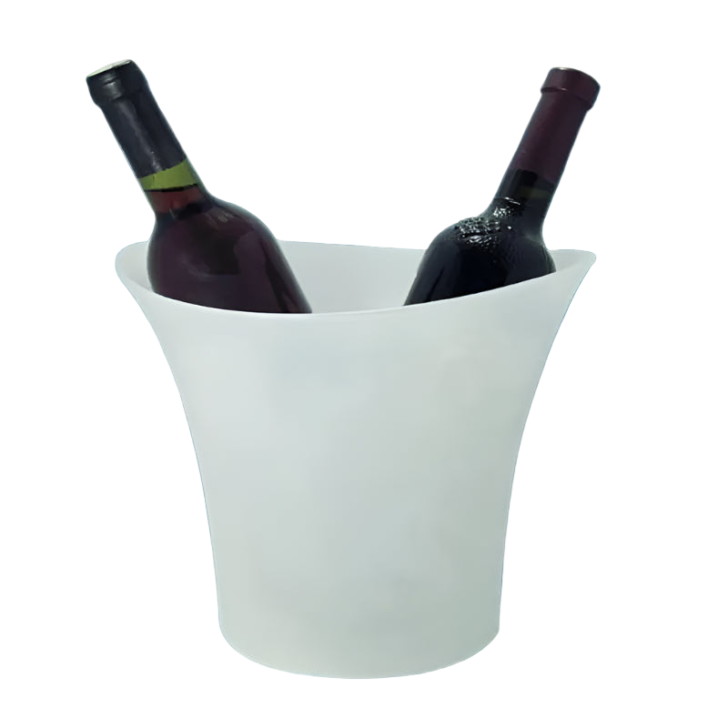 White wine cooler with two bottles on a blue background